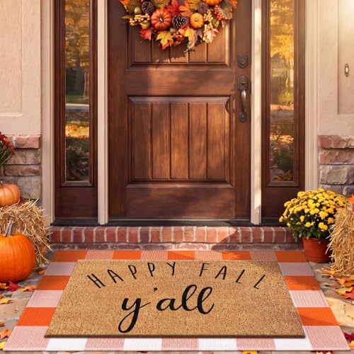 Moucuny 2 Pcs Fall Coir Doormat Outdoor, Happy Fall Yall, Non Slip Backing by Moucuny
