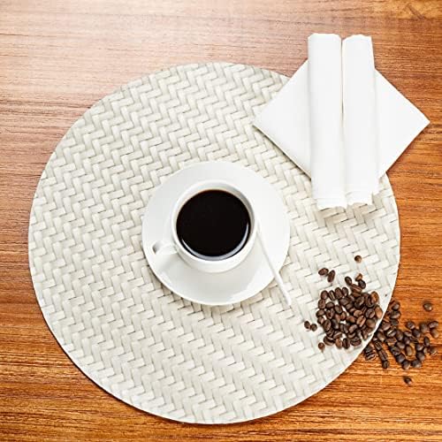 Restaurantware Round White Woven Pearl Placemat, 15 in, 6 Pack - Image 3