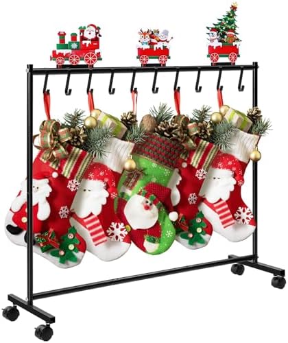 Cinnvoice Christmas Stocking Holder Stand with 10 Hooks Metal Wheels by QinYee