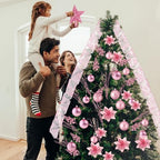 Realspring 72 Pieces Christmas Tree Ornament Set Xmas Assorted Decorations Bulk Glitter Poinsettia Berry Picks Topper Star Sequin Tree Skirts for Home Wreaths Holiday Party Favors (Pink) - Image 5