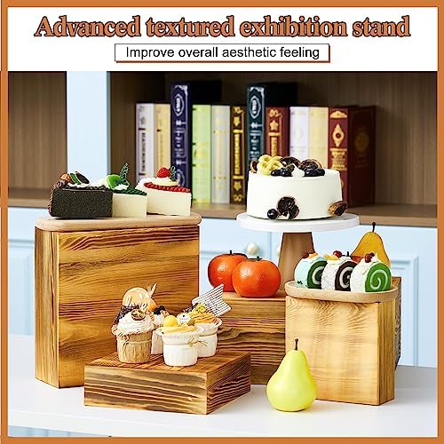 Roowest 4 Pack Wooden Display Risers, Rustic Cake Stands, Rustic Brown - Image 4