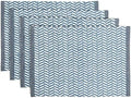 Over&Back Set of 4 Hand-Blocked Placemats - Colorful Dining Table Mat - Each Placemat is Unique - 100% Cotton - Machine Washable - Kitchen and Home Decor - Blue Herringbone by overback