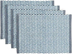 Over&Back Set of 4 Hand-Blocked Placemats - Colorful Dining Table Mat - Each Placemat is Unique - 100% Cotton - Machine Washable - Kitchen and Home Decor - Blue Herringbone by overback