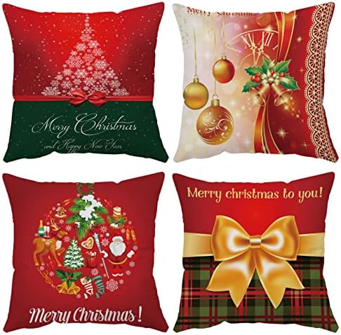 YeeJu Set of 4 Christmas Decorative Throw Pillow Covers Christmas Holiday Velvet Pillow Cases Xmas Red Green Cushion Covers Outdoor Sofa Home Bed Decor Home Decorations 26x26 Inch by YeeJu