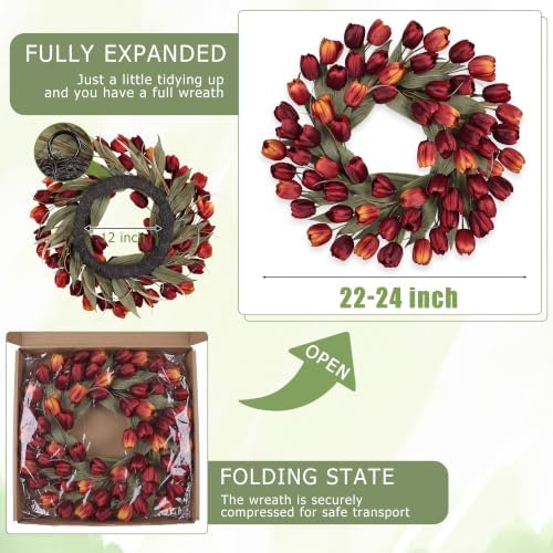 24" Tulip Fall Wreath for Front Door Real Touch Fade-Resistant - Image 3