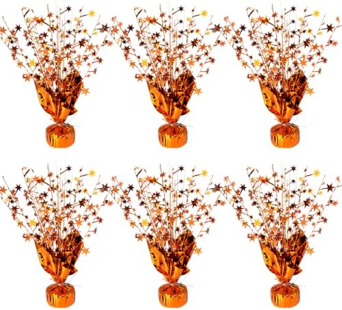 FUBININA 6 Pack Fall Table Centerpiece Autumn Party Decoration Metallic Gleam Foil Spray Star Centerpiece Glitter Decor for Thanksgiving Harvest Seasonal Event Halloween Holiday,Orange by FUBININA