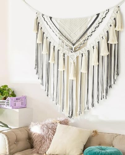 Jakalin Macrame Wall Hanging Grey Panels Boho Wall Art 31" Wx39 L by Jakalin
