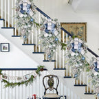 30" Christmas Teardrop Swag for Front Door Artificial Winter Swag Garland with Pine Cones, Berry Clusters, Blue Ball Ornaments and Ribbons for Thanksgiving Holiday Christmas Decoration - Image 5