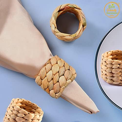 48 Pcs Boho Napkin Rings Bulk, Woven Water Hyacinth Napkin Ring Set of 48 for Wedding Reception, Thanksgiving & Christmas Table Decor, Handmade Rattan Wicker Napkin Holder Rings for Dinner Party - Image 6