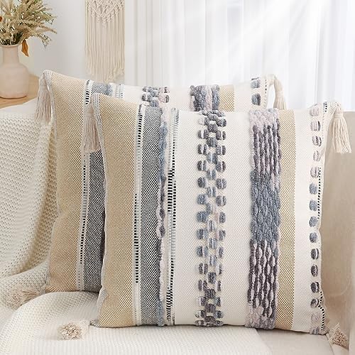 Simmore Fall Boho Decorative Grey Throw Pillow Covers 18X18 Set of 2 by SimmoreHomeDecor