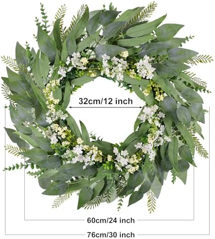 30inch Eucalyptus Wreath for Front Door - Large Artificial Greenery Outdoor Wreath, Spring Summer Decor Door Wreath with Olives Leaves,Mixed Berry for Porch,Window, Farmhouse, Home,Holiday, Hanging - Image 5