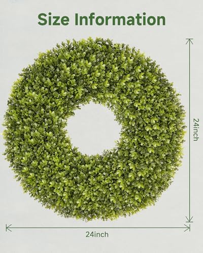 DDHS 23''Boxwood Wreaths for Front Door，Artificial Spring Wreaths for Farmhouse Wedding Green Year Round Indoor Outdoor for Fall Summer Christmas Wreath Home Decorations-Green - Image 2