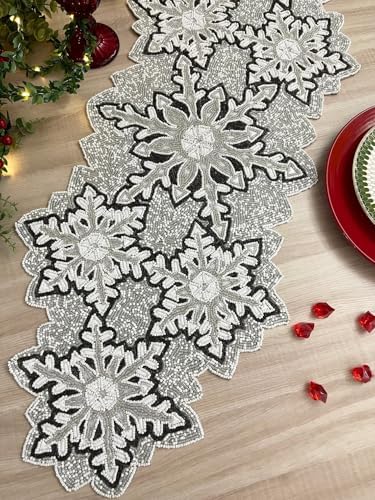 Enliven Handmade Bead Table Runner, Christmas Beaded Runner, Snowflakes, 13x36inch - Image 3