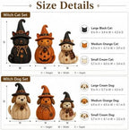 Vintage Witch Cat & Dog Decor Set, 3PCS Halloween Witch Cat & Dog Figurines, Rustic Black Cats Dogs Pumpkin Statues, Farmhouse Fall Decorations for Mantel, Bookshelf and Table (Dog) - Image 6