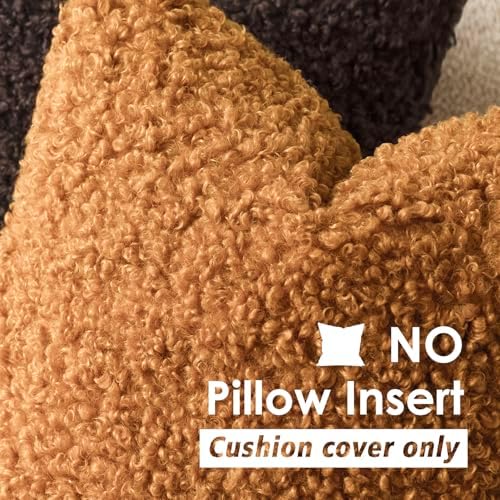Foindtower Decorative Fuzzy Faux Fur Throw Pillow Covers 24x24 Inch Orange - Image 3