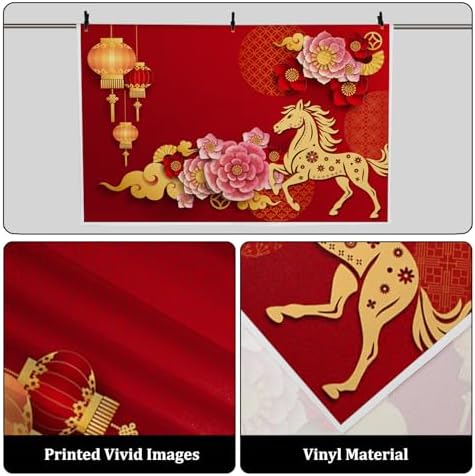 AOFOTO 12x10ft Happy Chinese New Year Backdrop China Spring Festival Lunar Year of The Horse Decoration Banner Paper Cut Flowers CNY Lanterns 2026 Background Party Supplies Photoshoot Studio Props - Image 3