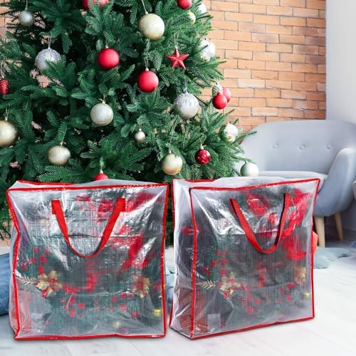 8 Pcs Clear Wreath Storage Bags 26 Inch Garland Container Door Garland Holiday Wreath Storage Holder with Handle and Zipper Heavy Duty Plastic Packing Totes(Red) - Image 5