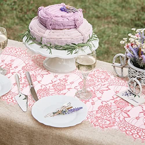 Newwiee 10 Pcs Lace Table Runner Floral, 14''x120'', Rose Pink - Image 5