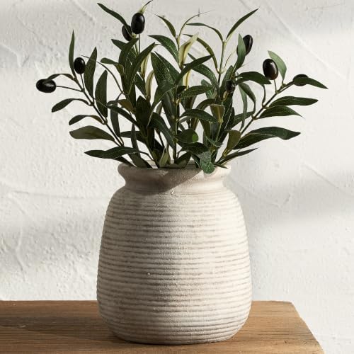Ceramic Flower Vase, Rustic Farmhouse Decorative Vase Pottery Wide-Mouth Vases for Home Decor Table Entryway Mantel Bookshelf Living Room Bedroom Bathroom Kitchen - 7.48" D by ooit