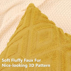 Pallene Fall Mustard Yellow Faux Fur Throw Pillow Covers 24x24 Set of 2 - Image 2