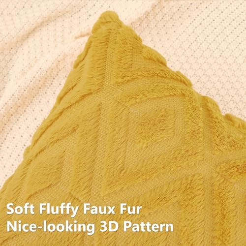Pallene Fall Mustard Yellow Faux Fur Throw Pillow Covers 24x24 Set of 2 - Image 2