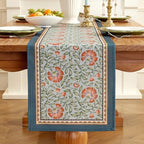 Laolitou Designer Vintage Blue Elegant Floral Linen Table Runner, Farmhouse Cottage Rustic Table Runners, Wrinkle Resistant Table Decoration for Kitchen Dining and Coffee Tables Banquet 13x72 Inches - Image 2