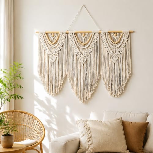Macrame Wall Hanging-Large, Boho Tapestry Macrame Wall Decor Art (White) - Image 7