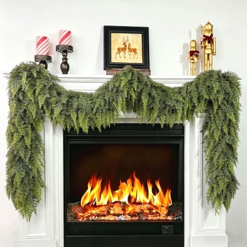 9FT Extra Full Christmas Cedar Garland Artificial Realistic Soft Thick Lush Cedar Pine Garland for Fireplace Mantel Stairs Indoor Outdoor by WelcometoTasuwat