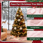 36 Inch Pink Faux Fur Christmas Tree Skirt Plush Xmas Tree Base Cover - Image 2