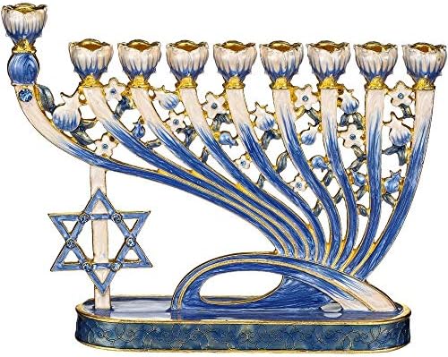 Matashi Hand Painted Enamel Menorah Candelabra with Gold Accents Crystals - Image 2