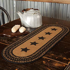 VHC Brands Farmhouse Primitive Jute Black Textured Table Runner w/Stenciled Stars 13"x36" - Image 2
