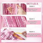 Breling 8 Pcs Iridescent Pink Ceiling Fringe Curtains, Foil Drapes, 15 ft - Image 3