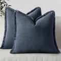 MIULEE Boho Linen Fringe Decorative Throw Pillow Covers Indigo Blue 18x18 by MIULEE