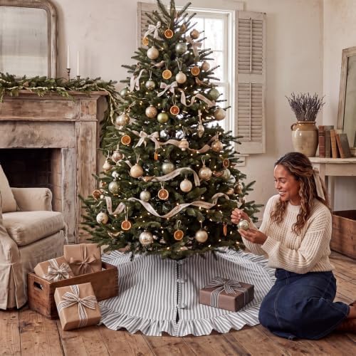 48 Inches Striped Christmas Tree Skirt Vintage Ruffle Decor, Black - Image 4