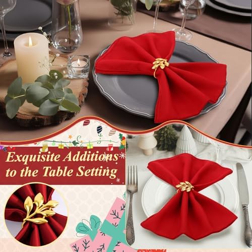 100 Pcs Gold Napkin Rings Bulk, Leaf Napkin Ring Holders - Image 4