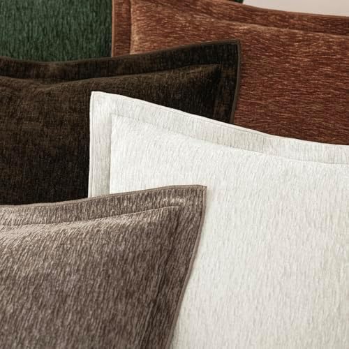 Decorative Chenille Luxury Throw Pillow Covers with Wide Edge, Textured Solid Pillowcases, Soft Velvet Cushion Cover Home Décor for Couch Sofa Living Room,18×18 Inch, Set of 2, Cream White - Image 5