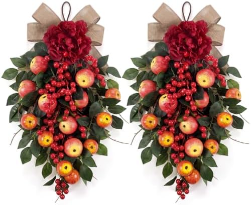 Shihanee 2 Pack 22.5 in Fall Teardrop Swags Autumn Front Door Decor by Shihanee