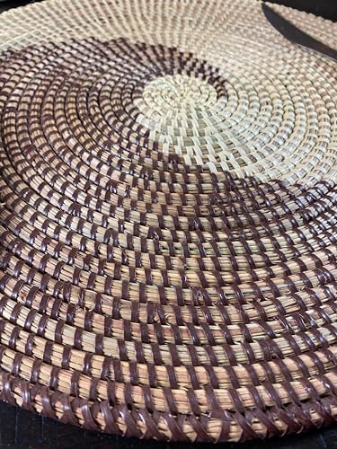 Senegal Placemats/African Bohemian Woven Seagrass Placemats/Natural Wicker Round Basket Placemats/Decorative Hanging Wicker Plates/Hanging Wall Decor (Brown & White) - Image 6