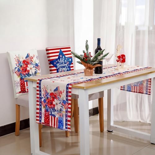Newtay 13 Pcs 4th of July Table Runner Placemats and Dining Chair Cover Set Patriotic Red White Blue Decoration for 250th Anniversary Memorial Independence Day Kitchen Dining Home Party Decor(Classic) - Image 6