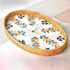 i-lan 3-Pack Oval Rattan Serving Trays with Mother of Pearl Inlay, 13/12/11 Inch Woven Platters for Home Decor, Coffee Table, Display, and Entertaining - Image 3
