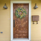26 Inches Large Fall Wreaths for Front Door Decor, Olive Eucalyptus Leaf Silk Poppy Paper Flower Wildflower Wreath, Floral Easter Wreath Indoor Outdoor Wreaths Porch Farmhouse Home Decor - Image 2