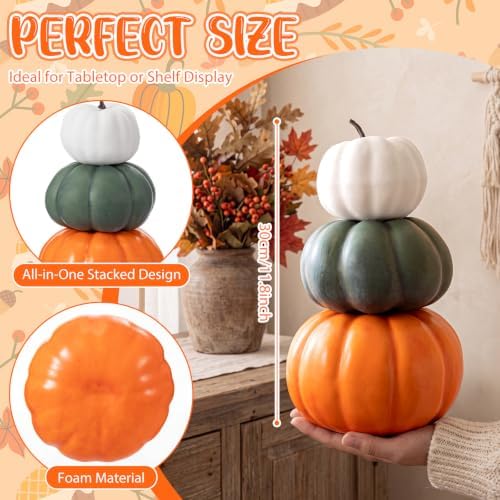 Marsui 2 Set 11.8'' Fall Stacked Pumpkins Decoration - Image 2
