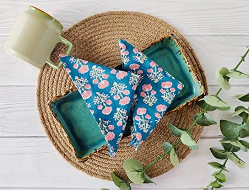 AVKA Studio Cotton Print Napkins 18x18 inches - Washable Cloth Dinner Napkins Set of 12 - Everyday Use or Dinner Party and Events - Teal Blue Indian Block Printed Soft Fabric - Image 2