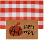 2-Piece Fall Front Door Mat Set, Layered Coir & Orange White Plaid Mats - Image 5