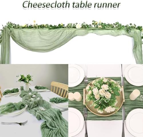 16 Pack Sage Green Cheesecloth Table Runner 20 x 120 inch Gauze Table Runners 10 FT Long,Semi Sheer Boho Cheese Cloth Fabric Table Runner Bulk for Wedding,Party,Baby Shower,Bridal Shower Decoration - Image 4