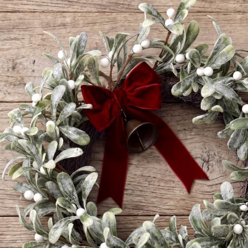 13 Inch Snowing Christmas Mistletoe Wreath, Christmas Door Decor - Image 4
