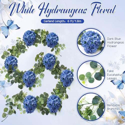 6ft Dusty Blue Hydrangeas Artificial Floral Garland Decoration for Mantle - Image 2