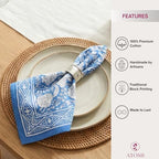 ATOSII Azora Blue 100% Cotton Fall Cloth Designer Dinner Napkins, Handblock Print, Washable Durable Linen for Everyday Use Wedding Parties Outdoors Christmas Thanksgiving I 20 X 20 Inches I Set of 4 - Image 4
