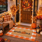 2 Pcs Fall Door Mat, Layered Pumpkin Welcome Coir Doormat with Orange and White Buffalo Plaid Mats, 30"x18" Front Doormat with Non-Slip TPR Backing, Farmhouse Autumn Porch Decor for Entryway Patio - Image 6