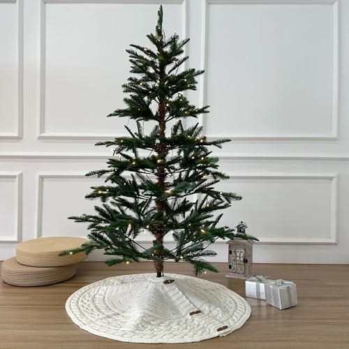 36-Inch Cable Sweater Knit Christmas Tree Skirt with Wooden Toggles, Cream - Image 6